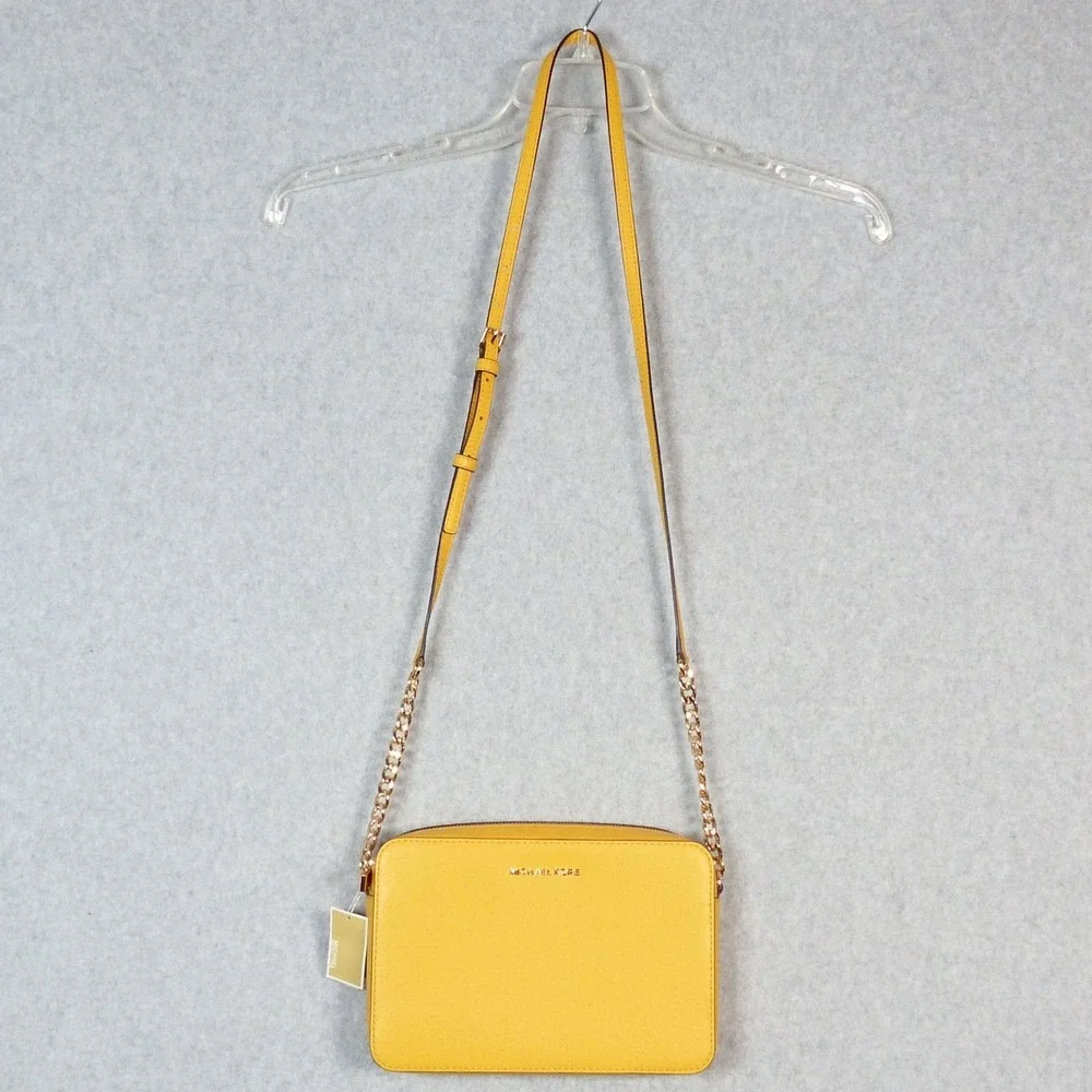 Michael Kors Jet Set Large East West Crossbody MK Leather Jasmine Yellow NWT
